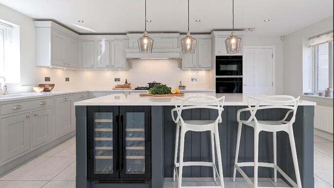 Grey Kitchens: In Frame Shaker Lead Grey and Light Grey