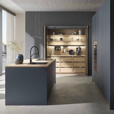 Blue Kitchen Inspiration: Smoky Blue with Pocket Door