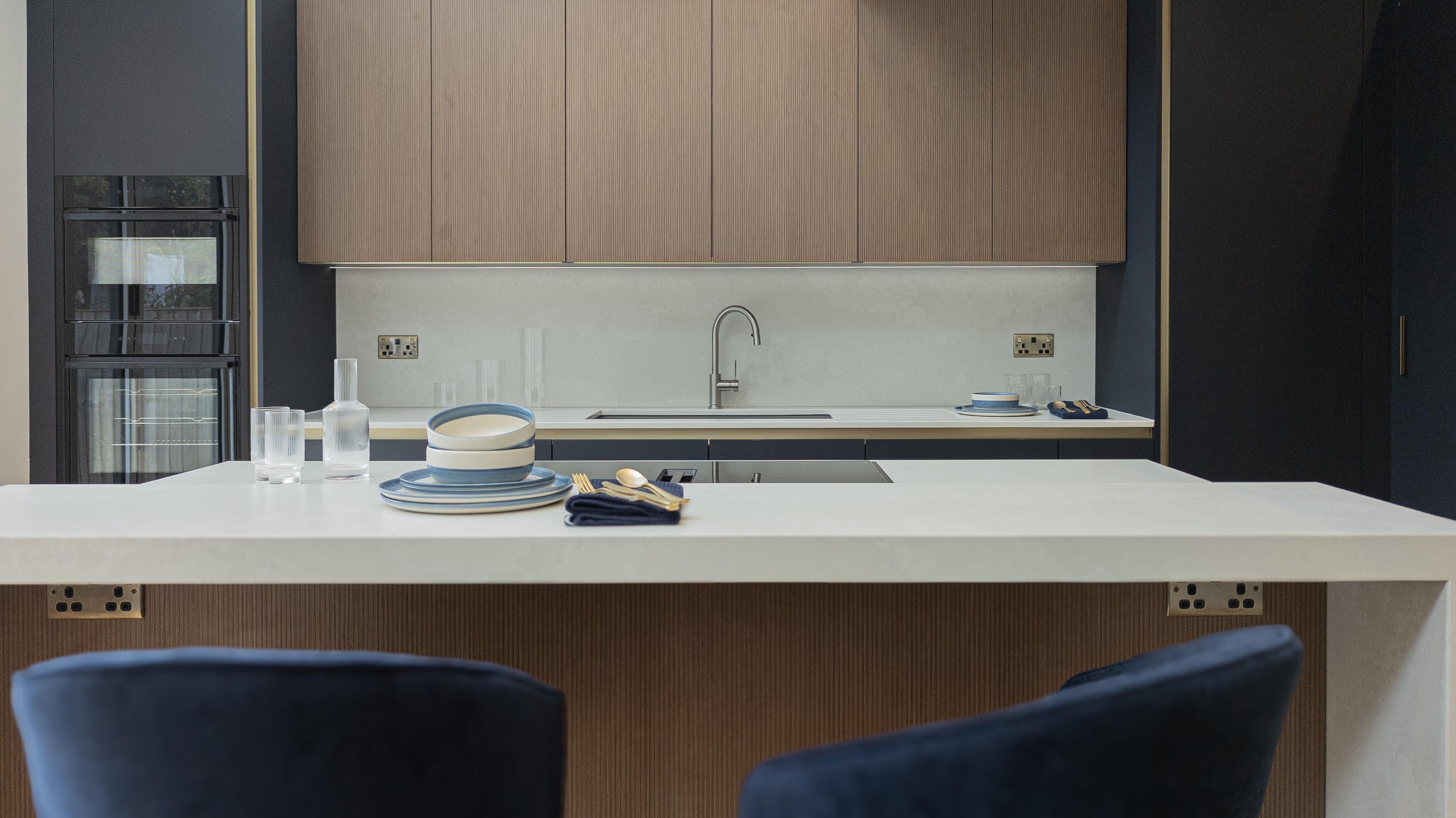 Matt Indigo Blue & Rich Brown Kitchen in Woodford Green
