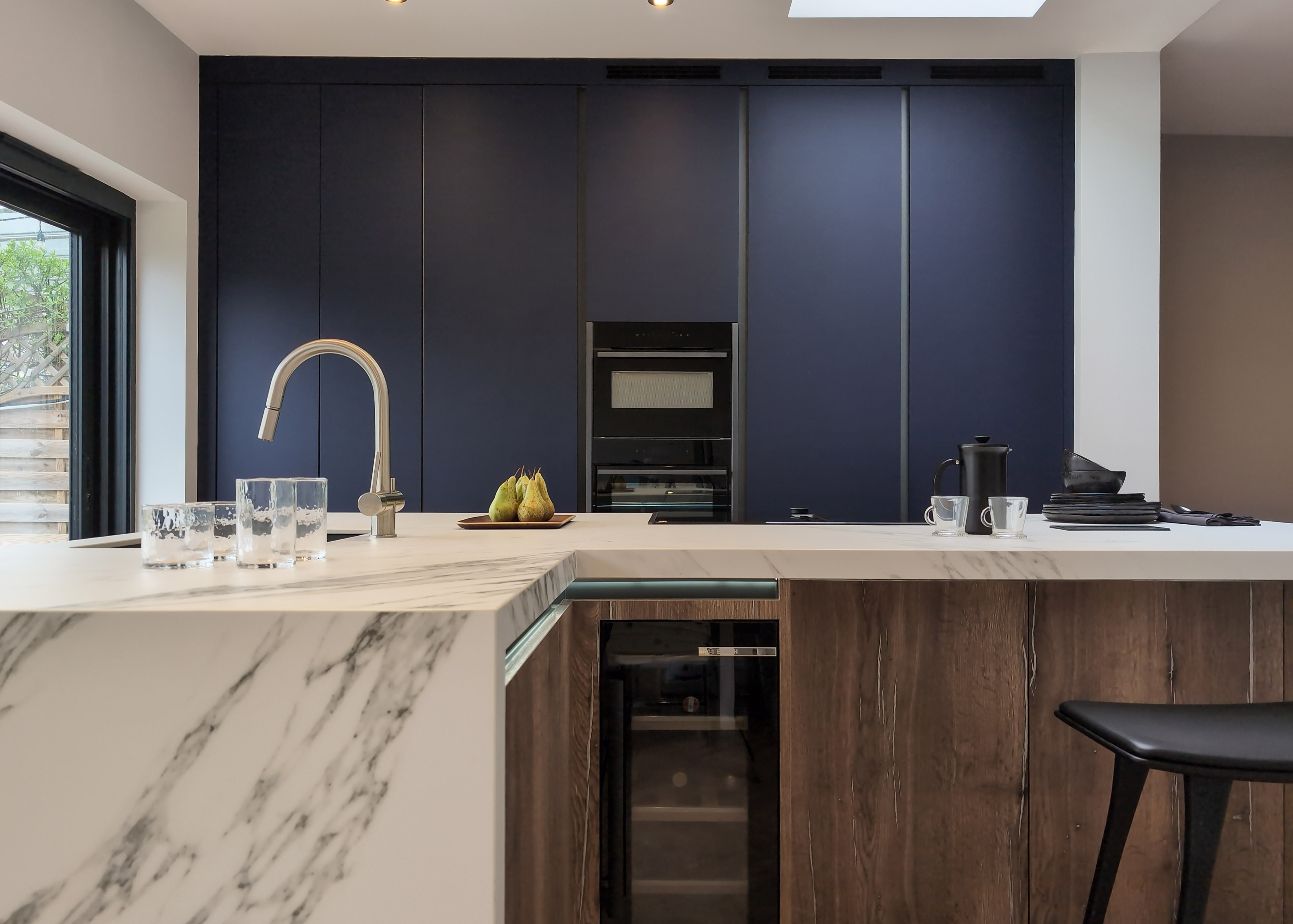 Midnight Blue and Oak Kitchen in Loughton